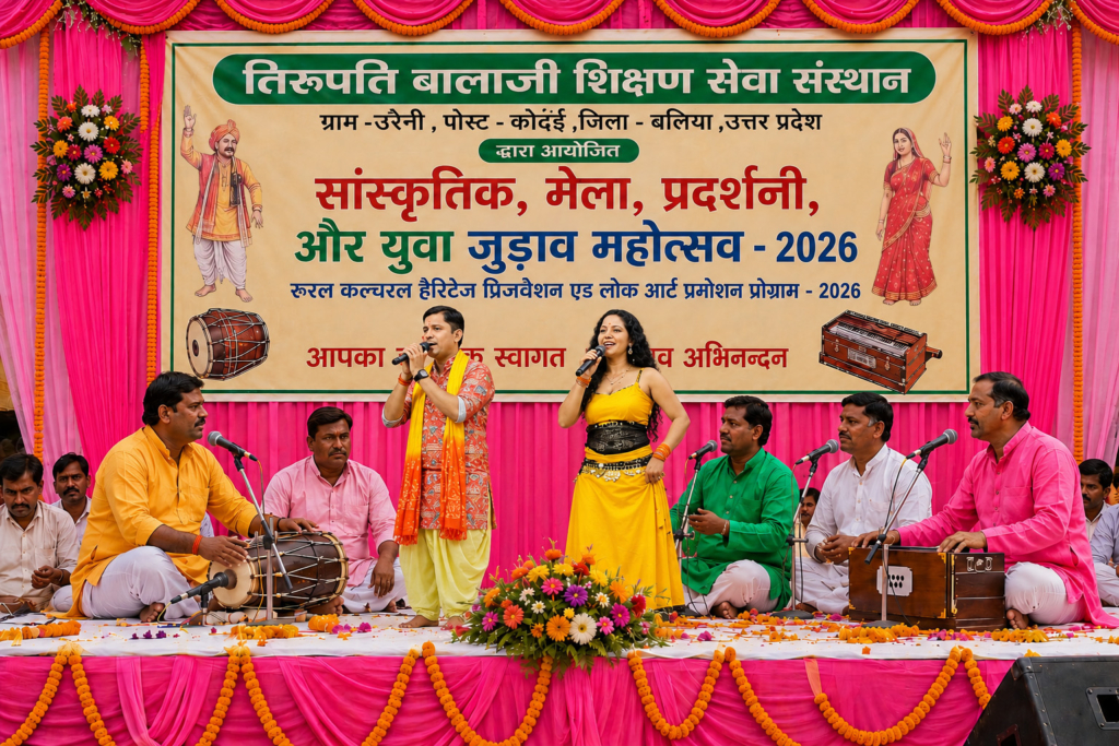 Cultural, Fair, Exhibition & Youth Engagement Programme - 28 August 2025 in Nagra Block, District-Ballia Uttar Pradesh. The programme provided a platform for youth and community members to participate in cultural performances, exhibitions, fairs, educational activities, and social awareness programmes, promoting creativity, local talent, cultural values, and social harmony